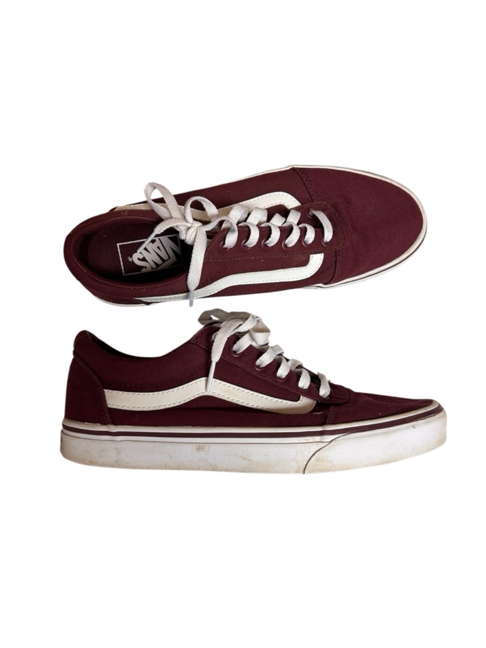 Vans Women’s Old Skool Low-Top Sneakers in Burgundy Maroon and White